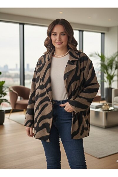 S.Y Collection Zebra Patterned Cashmere Coat (Suitable for Sizes 38-46.)
