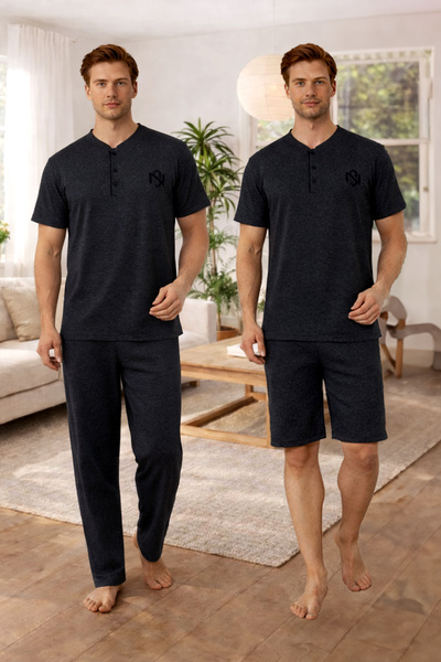 nisaNCa طقم بيجامة قطن رجالي 3 قطع - هدية عيد الأب