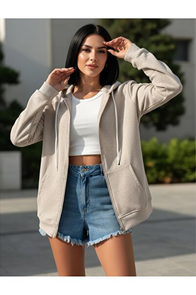 Miyalon Zippered Hooded Unisex Sweatshirt Cardigan