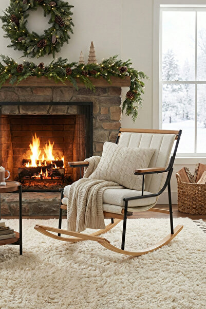 VİLİNZE Bal Ahşap-Metal Teddy Sallanan Koltuk Tv Sandalyesi