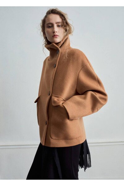 MANGO Woman Yün karışımlı huni yaka palto