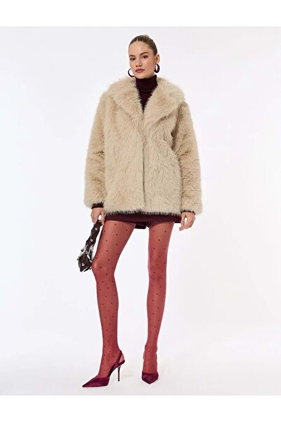 Koton Women's Clothing Faux Fur Coat Double-Breasted Long Sleeve 6Wak00009Ew ...