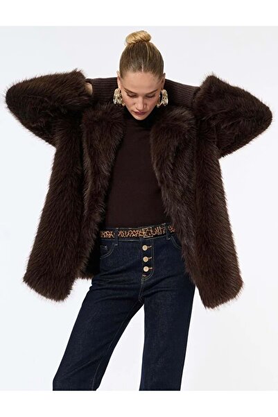 Koton Suni Kürk Kaban Kruvaze Uzun Kollu 6WAK00009EW Kahverengi