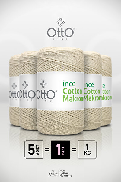 Otto İnce Cotton Makrome - Krem - 5'li Paket - 2mm/200gr/170m - Pamuk Makrome, Çanta, Aksesuar ipi