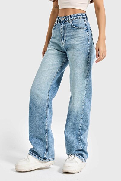 it's basic Blugi de damă Doris 4s5-80, cu talie înaltă, 100% bumbac, lungime interioară 80 cm, blugi denim