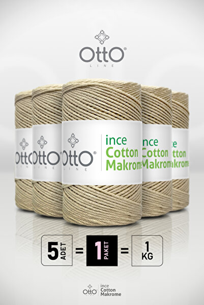Otto İnce Cotton Makrome - Bej - 5'li Paket - 2mm/200gr/170m - Pamuk Makrome, Aksesuar ipi