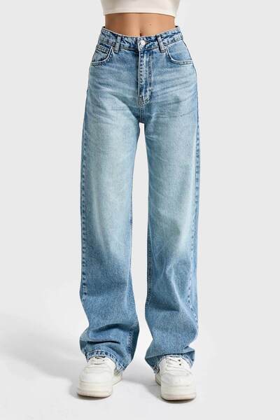 it's basic Kadın T.Kot Rengi Doris 4s5-80 Straight Fit Yüksek Bel %100 Koton İç Boy 80cm Denim Jean