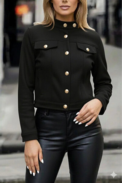 ALPACO سترة قصيرة من الجلد المدبوغ بأكمام طويلة وأزرار أمامية وخلفية للنساء م...