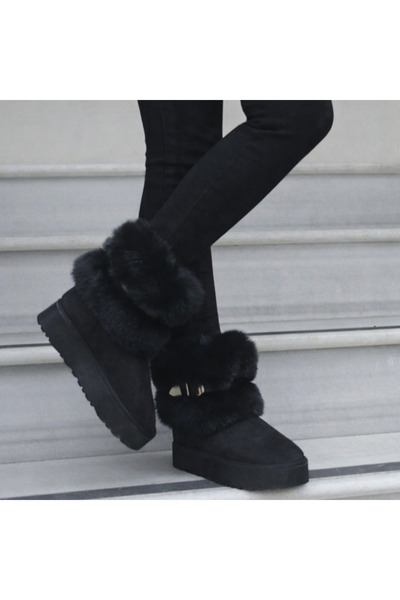 POTEEN حذاء دوبرا نسائي قصير من الفرو C308-أسود