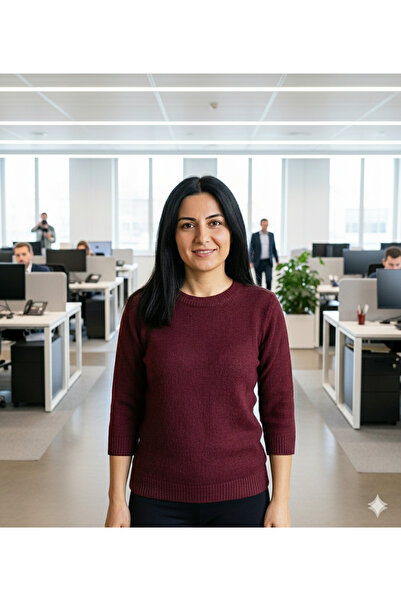 URUMDAY بلوزة تريكو بأكمام ثلاثية الأرباع وياقة دائرية من ميرسريز (كابري)