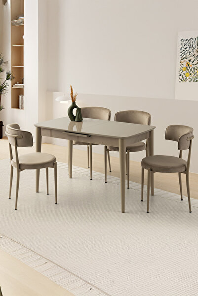 Sweet Home Masa Sandalye Milano Mdf Ortadan Açılır Masa Cappicino 4 Adet Gözd...