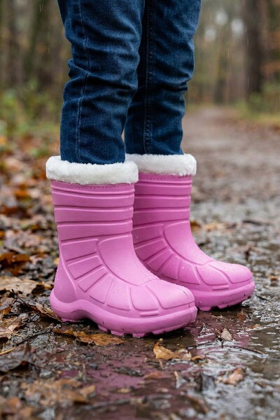 GEZER Kız Çocuk Kışlık Boğazdan Peluşlu İçi Sıcak Astarlı Su Geçirmez Yağmur Kar Bot Çizme