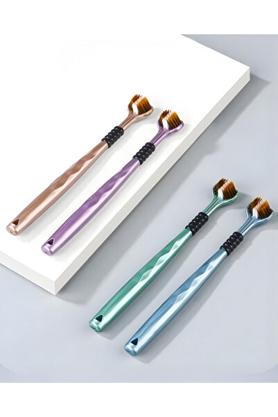 GUCSO فرشاة أسنان ثلاثية الجوانب، فرشاة أسنان ناعمة ومريحة بثلاثة رؤوس مع مكش...