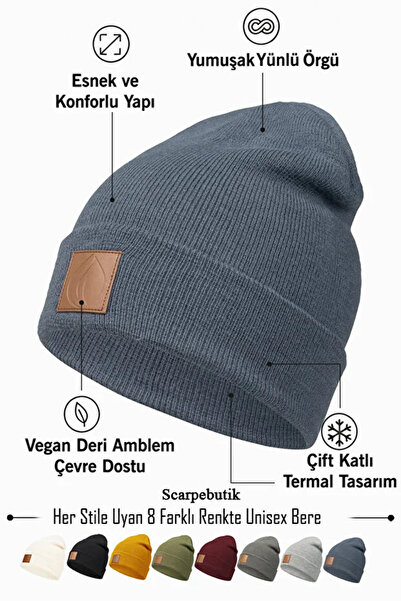 Scarpebutik قبعة شتوية من الجلد للرجال والنساء للجنسين بتفاصيل من الصوف النيل...