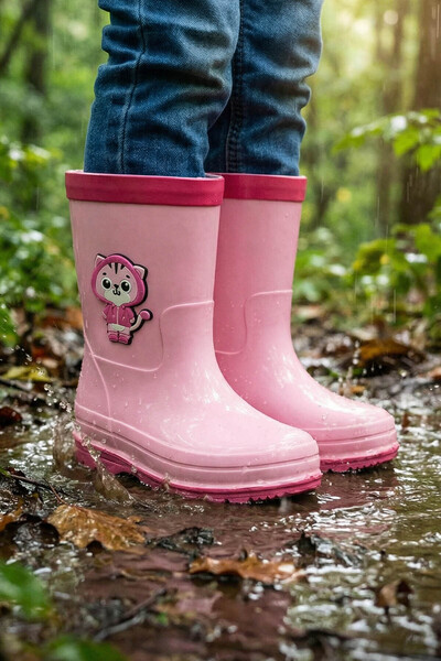 GEZER Kız Çocuk Kışlık İçinde Çıkarılabilir Ek Çoraplı Su Geçirmez Yağmur Bot Çizme