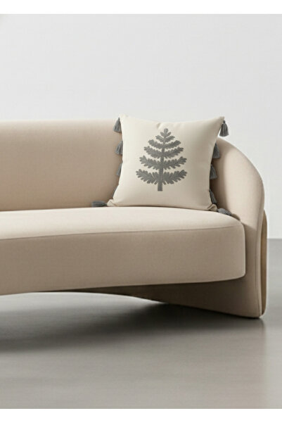 Destiva Home Buldan İşi Tree Patterned Punch Embroidered Tasseled Cotton Throw Pillow Cover 43X43 cm