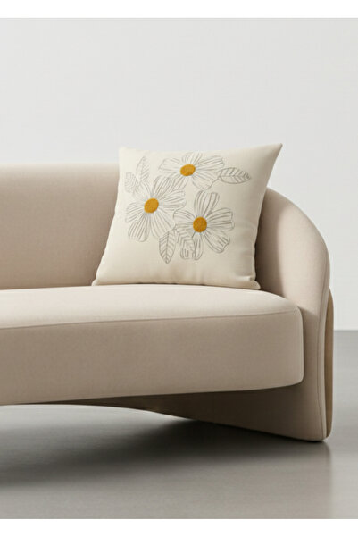 Destiva Home غطاء وسادة مزخرف بتطريز زهور خطية ملونة مقاس 42x42 سم