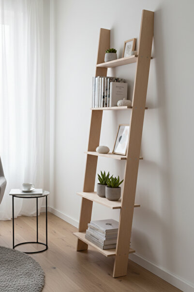 Pikas Ahşap Merdiven 5 Raflı Kitaplık, Dekoratif Düzenleyici