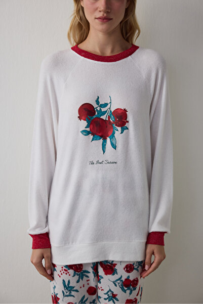 Penti Off-White Best Season New Year Bedrucktes Pyjama-Oberteil mit Rundhalsausschnitt und Thermoeffekt