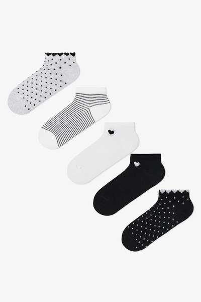 Penti 5 Pairs of Cotton Heart Patterned Booties Socks