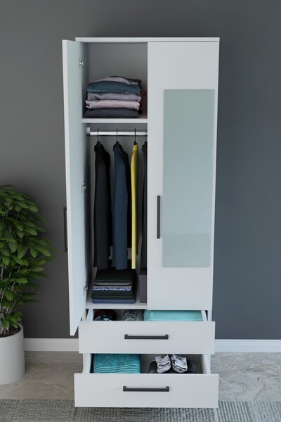 Kenyap Eko İki Kapaklı İki Çekmeceli 70 x 184 Gardrob Aynalı