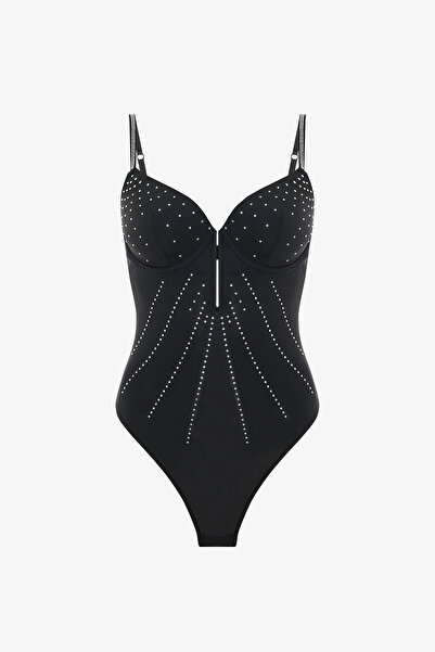 Penti Siyah Satin Deep V Wire Bodysuit