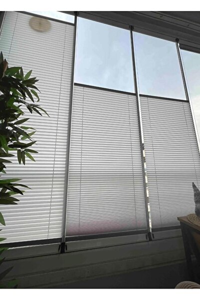 YİTEKS Katlanabilir Cam Balkon Plise Perde ARA GRİ (İsteğe Bağlı Vidalı veya ...