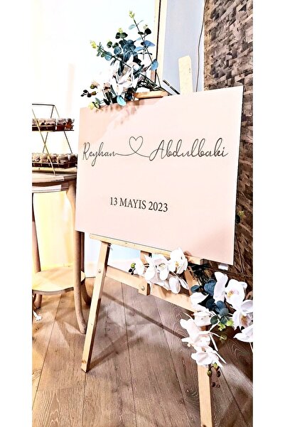 Seyyar Atölye Kişiye Özel Krem Ahşap Mdf Dekoratif Söz Nişan Karşılama Panosu