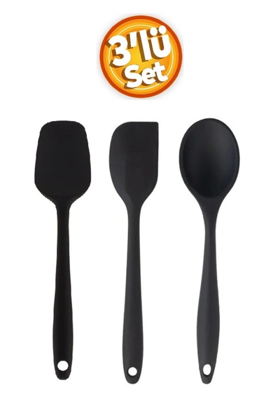 ZUZU MADE Büyük Boy Yanmaz Yapışmaz Çizmez Silikon Spatula Kaşık Seti 3 Parça...
