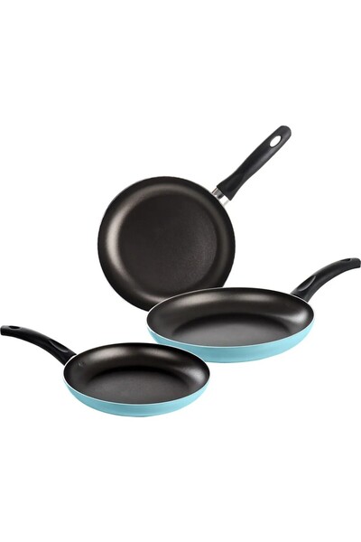 Mehtap Teflon Tava Seti Günlük Kullanım Tavası 18+22+26 cm Yeşil Mavi Turkuaz Renk
