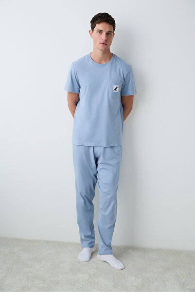 Penti Men's Bird Blue Pants Pajama Set