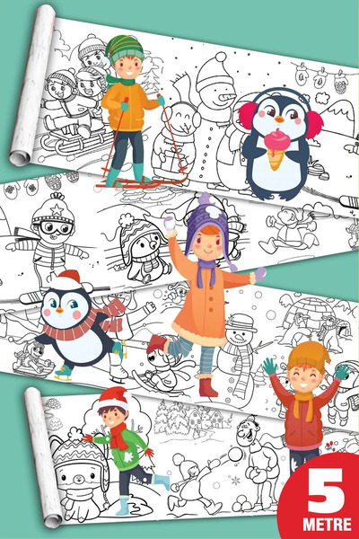 SinaTicaret Kış Mevsimi Kış Aktiviteleri Dev Boyama Kağıdı Boyama Rulosu Büyü...