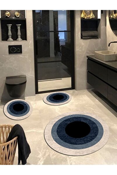 Ardizayn Alice -blue, Cotton Woven Base Round Bath Rug (100x100-60x60-40x60 C...