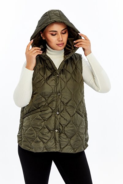 Modabenna Women's Hooded Short Snap Fastener Inflatable Filling Vest