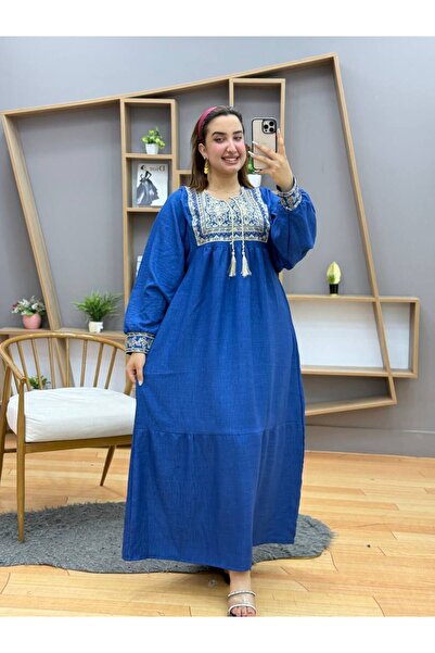 The final touch جلابية كتان مطرزة مقاس 100 كيلو