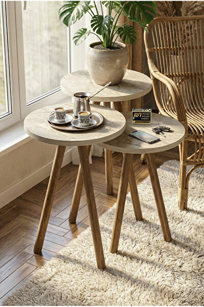 PDMPOİNT DOLAP MARKET Zigon Sehpa 3'lü - Traverten