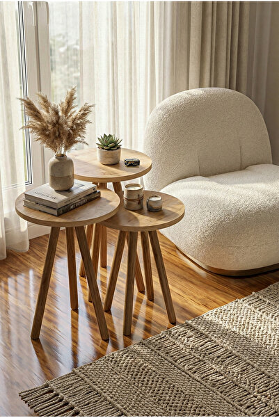 PDMPOİNT DOLAP MARKET Zigon Sehpa 3'lü - Safir Meşe