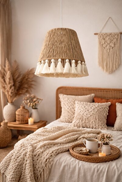 YUTEDEKOR El Yapımı Bohem Jüt & Pamuk Avize – Arne Retro | 30 cm