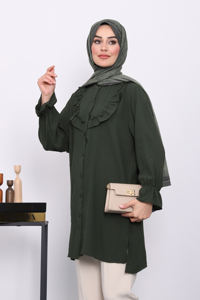 İmajButik تونيك أيروبين كاكي مع كشكش في الأمام