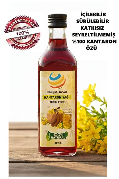 Herşeyi Kolay Saf Sarı Kantaron Yağı 250ml Içilebilir Sürülebilir Hakikı Kırmızı Kantoron Yağı