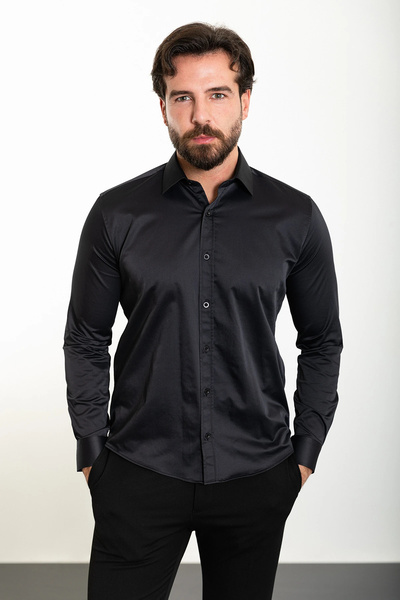 SERKAN SEVİNÇ Slim Fit Erkek Likralı Uzun Kol Cvc Klasik Gömlek
