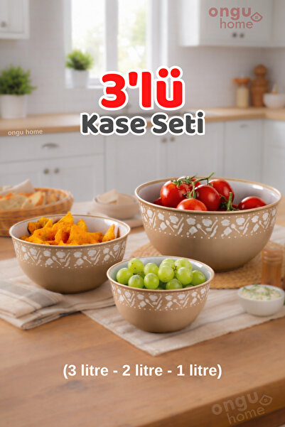 ongu home 3'lü Plastik Karıştırma ve Saklama Kase Seti Çok Amaçlı Yuvarlak Ka...