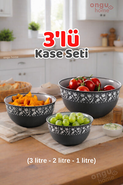 ongu home 3'lü Plastik Karıştırma ve Saklama Kase Seti Çok Amaçlı Yuvarlak Ka...