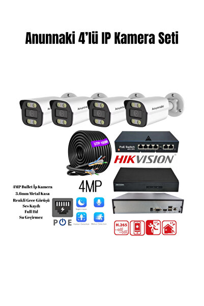 Epilons 4 Kameralı 4Mp Sesli Kayıtlı 4'Lü Gece Görüşlü İç Dış Mekan Ip Kamera...