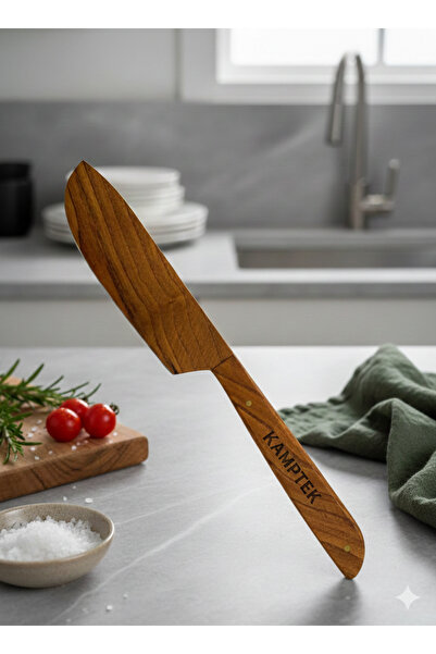 kamptek kamp teknolojisi Kamptek Ahşap Saplı Zeytin Ağacından Sebze Kahvaltı Yemek Bıçağı Doğal 21 cm