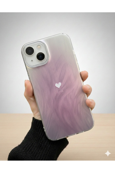 OVADA iPhone 13/14 Uyumlu Kamera Koruma Çıkıntılı Kalp Love Baskılı Premium K...