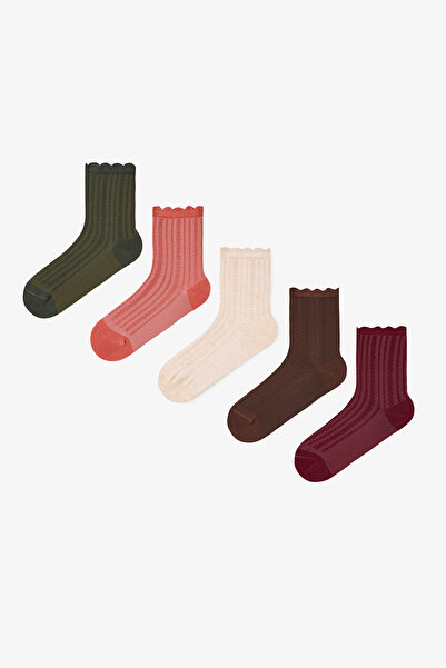 Penti 5 Çift Pamuklu Kendinden Örgü Desenli Soket Çorap