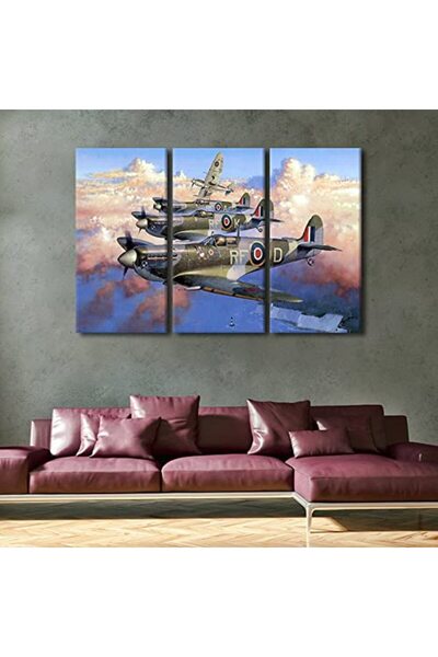 ALAYRA International لوحة فنية مطبوعة على قماش من ثلاث قطع، تصور طائرة مقاتلة...
