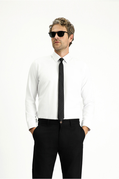 Kiğılı Uzun Kol Slim Fit Klasik Yaka Pamuklu Kolay Ütülenebilir Oxford 4 Mevsim Gömlek