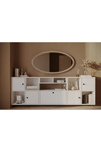 Nettrends 5 Kapaklı Konsol| Düşer Kapaklı, Açık Raflı ve Kapaklı Çok Amaçlı Depolama Ünitesi KBR-KNS-1017